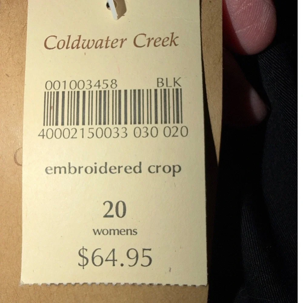 Coldwater Creek Embroidered Crop Pants Black W20 Classic Waist Cropped Leg‎